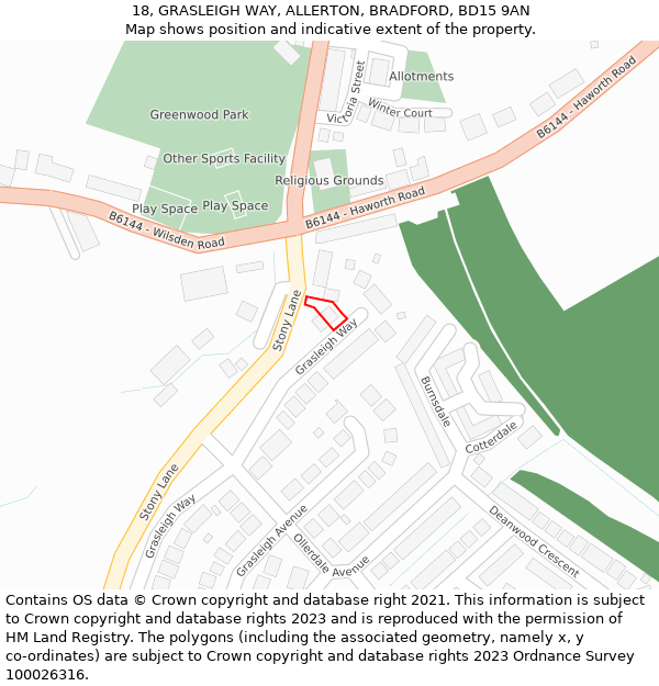 18, GRASLEIGH WAY, ALLERTON, BRADFORD, BD15 9AN: Location map and indicative extent of plot