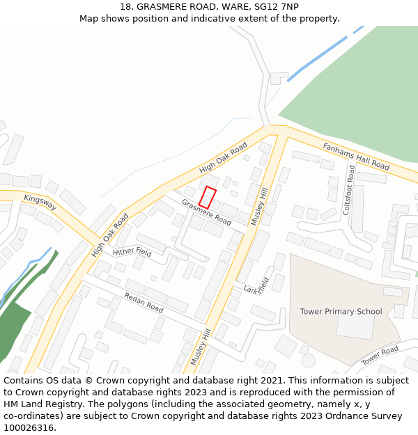 18, GRASMERE ROAD, WARE, SG12 7NP: Location map and indicative extent of plot