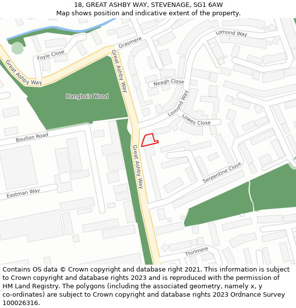 18, GREAT ASHBY WAY, STEVENAGE, SG1 6AW: Location map and indicative extent of plot