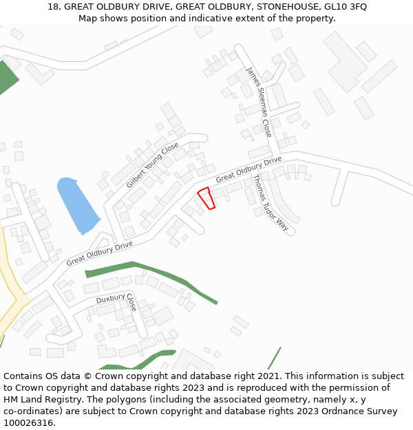 18, GREAT OLDBURY DRIVE, GREAT OLDBURY, STONEHOUSE, GL10 3FQ: Location map and indicative extent of plot