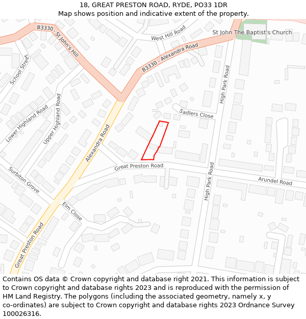 18, GREAT PRESTON ROAD, RYDE, PO33 1DR: Location map and indicative extent of plot