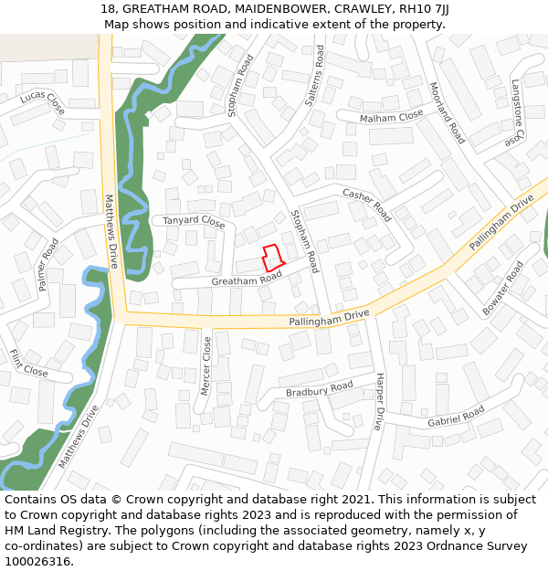 18, GREATHAM ROAD, MAIDENBOWER, CRAWLEY, RH10 7JJ: Location map and indicative extent of plot
