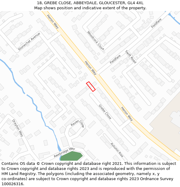 18, GREBE CLOSE, ABBEYDALE, GLOUCESTER, GL4 4XL: Location map and indicative extent of plot