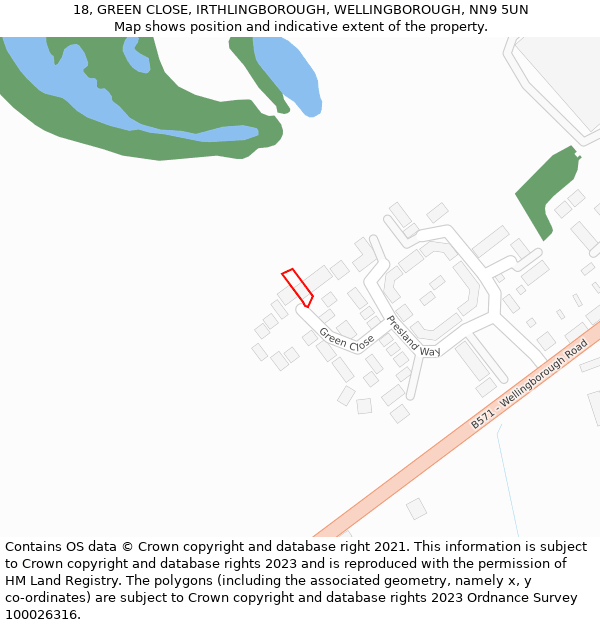 18, GREEN CLOSE, IRTHLINGBOROUGH, WELLINGBOROUGH, NN9 5UN: Location map and indicative extent of plot