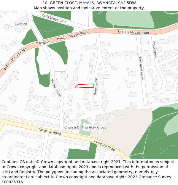 18, GREEN CLOSE, MAYALS, SWANSEA, SA3 5DW: Location map and indicative extent of plot