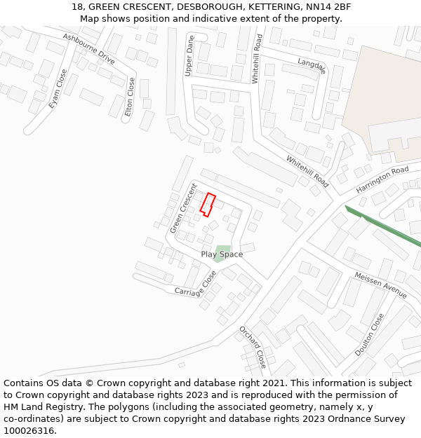 18, GREEN CRESCENT, DESBOROUGH, KETTERING, NN14 2BF: Location map and indicative extent of plot