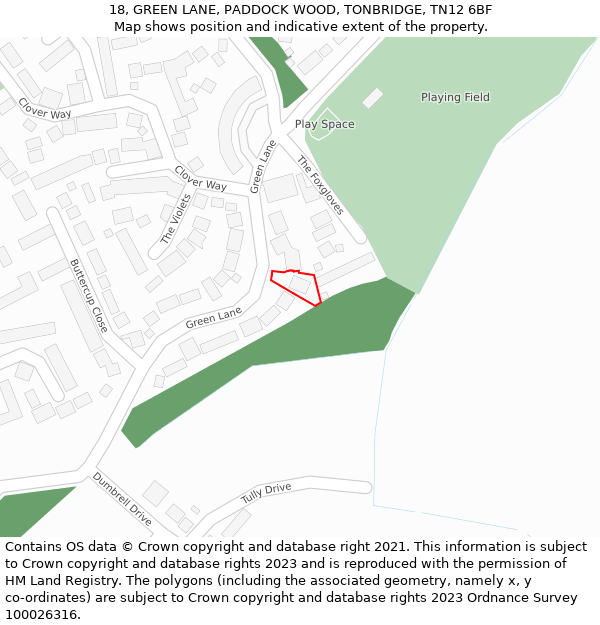 18, GREEN LANE, PADDOCK WOOD, TONBRIDGE, TN12 6BF: Location map and indicative extent of plot
