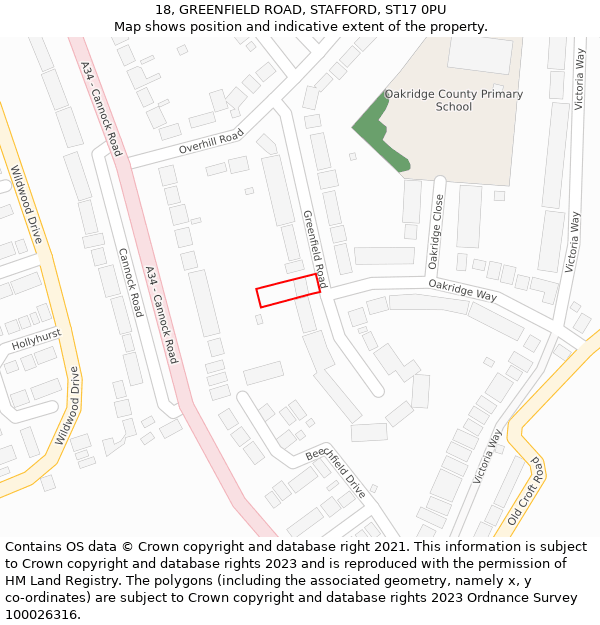 18, GREENFIELD ROAD, STAFFORD, ST17 0PU: Location map and indicative extent of plot