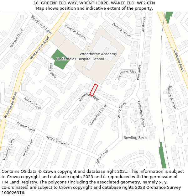 18, GREENFIELD WAY, WRENTHORPE, WAKEFIELD, WF2 0TN: Location map and indicative extent of plot