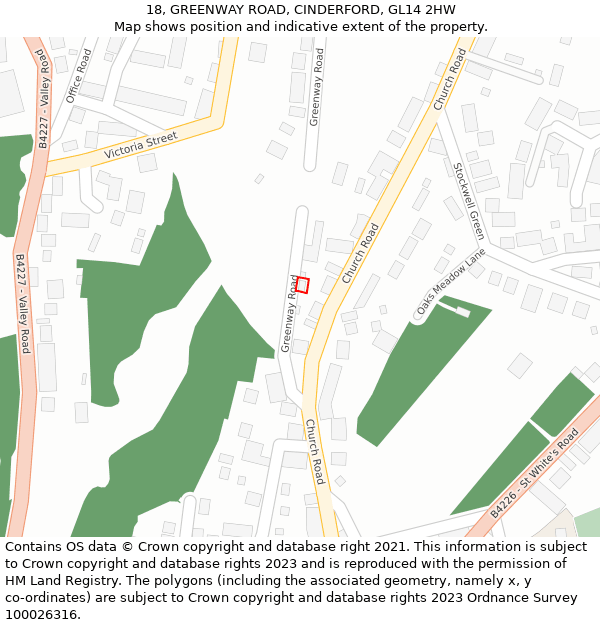 18, GREENWAY ROAD, CINDERFORD, GL14 2HW: Location map and indicative extent of plot