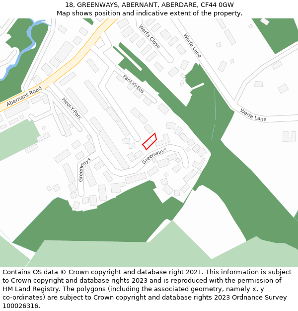 18, GREENWAYS, ABERNANT, ABERDARE, CF44 0GW: Location map and indicative extent of plot