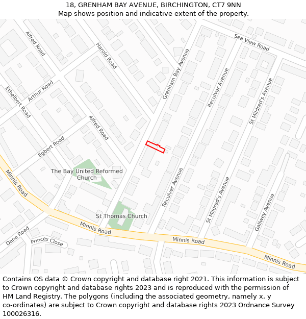 18, GRENHAM BAY AVENUE, BIRCHINGTON, CT7 9NN: Location map and indicative extent of plot