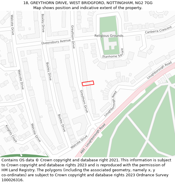 18, GREYTHORN DRIVE, WEST BRIDGFORD, NOTTINGHAM, NG2 7GG: Location map and indicative extent of plot