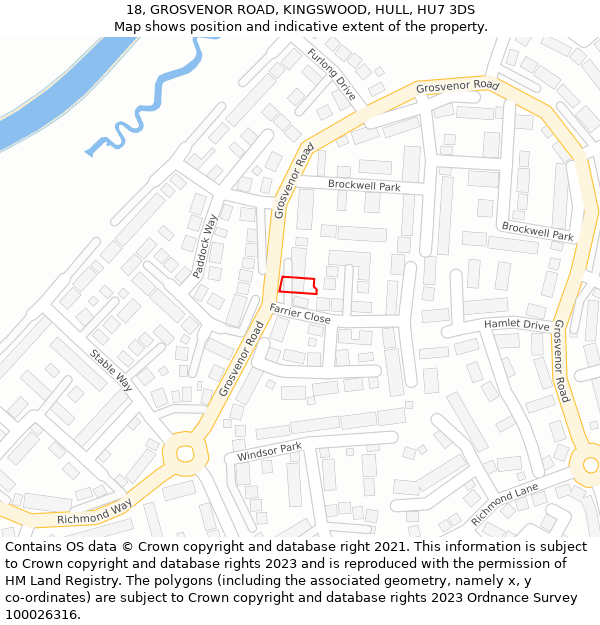 18, GROSVENOR ROAD, KINGSWOOD, HULL, HU7 3DS: Location map and indicative extent of plot