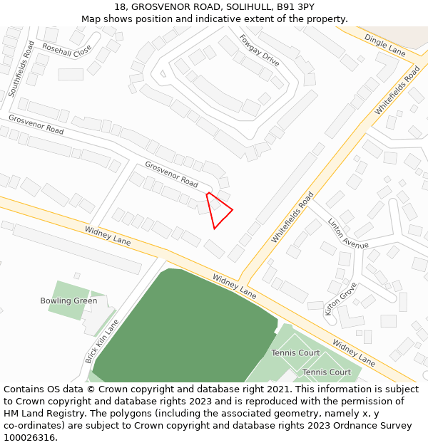 18, GROSVENOR ROAD, SOLIHULL, B91 3PY: Location map and indicative extent of plot