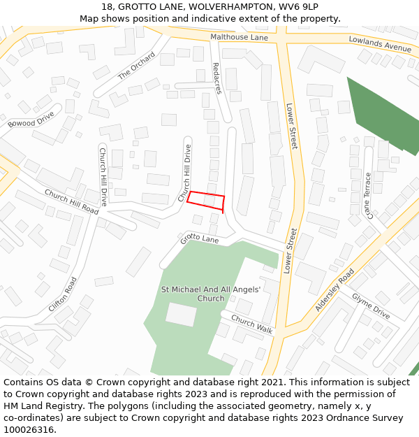 18, GROTTO LANE, WOLVERHAMPTON, WV6 9LP: Location map and indicative extent of plot