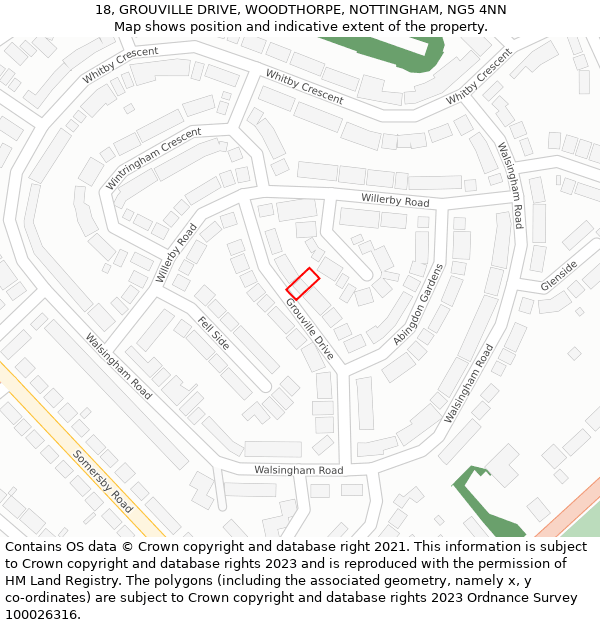 18, GROUVILLE DRIVE, WOODTHORPE, NOTTINGHAM, NG5 4NN: Location map and indicative extent of plot