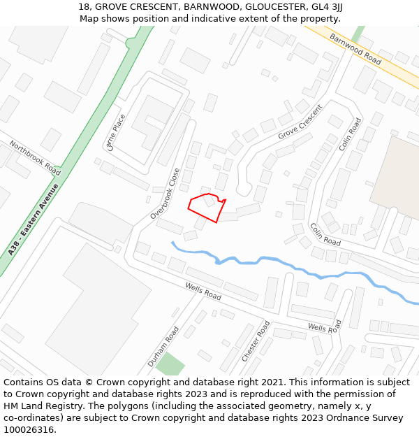 18, GROVE CRESCENT, BARNWOOD, GLOUCESTER, GL4 3JJ: Location map and indicative extent of plot