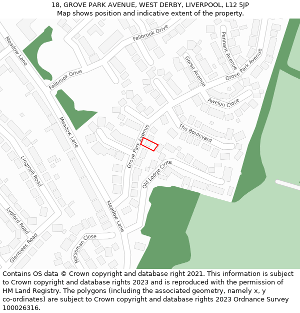 18, GROVE PARK AVENUE, WEST DERBY, LIVERPOOL, L12 5JP: Location map and indicative extent of plot