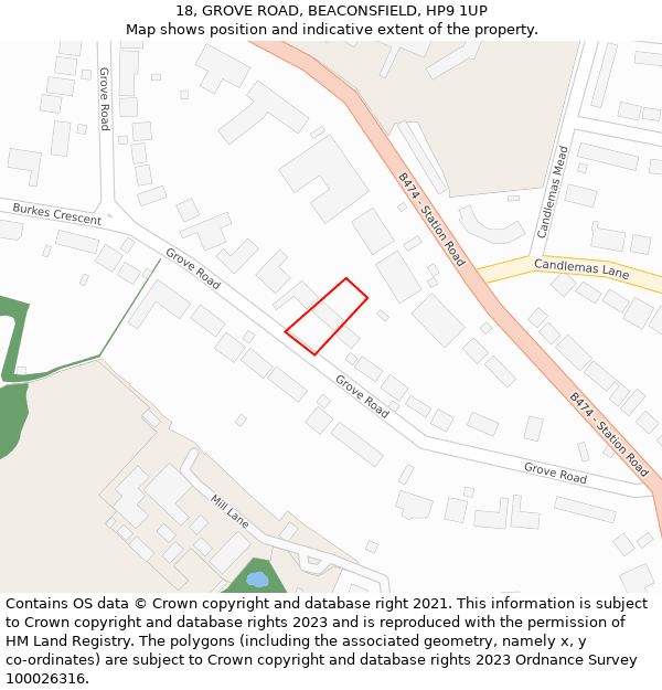 18, GROVE ROAD, BEACONSFIELD, HP9 1UP: Location map and indicative extent of plot