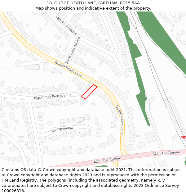 18, GUDGE HEATH LANE, FAREHAM, PO15 5AA: Location map and indicative extent of plot