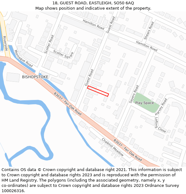 18, GUEST ROAD, EASTLEIGH, SO50 6AQ: Location map and indicative extent of plot