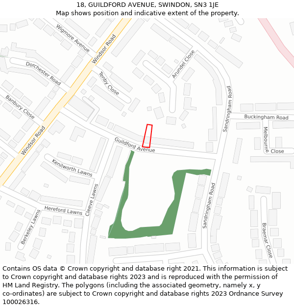 18, GUILDFORD AVENUE, SWINDON, SN3 1JE: Location map and indicative extent of plot