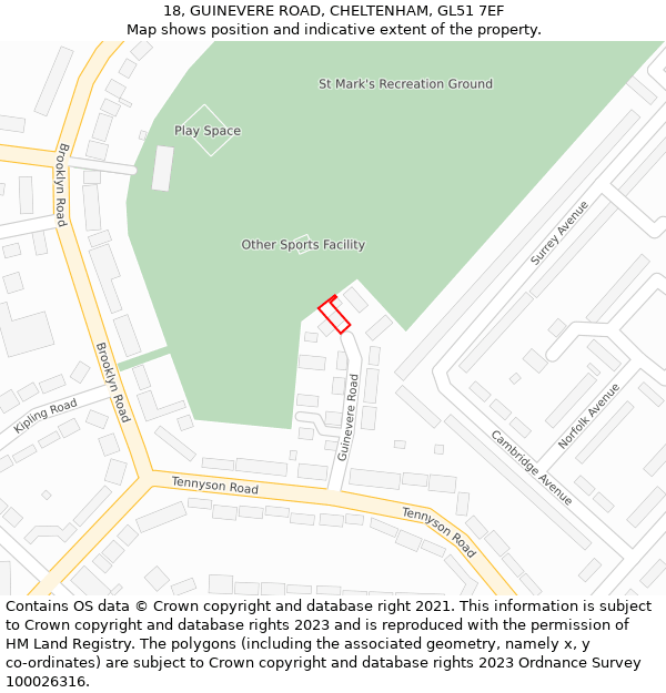 18, GUINEVERE ROAD, CHELTENHAM, GL51 7EF: Location map and indicative extent of plot