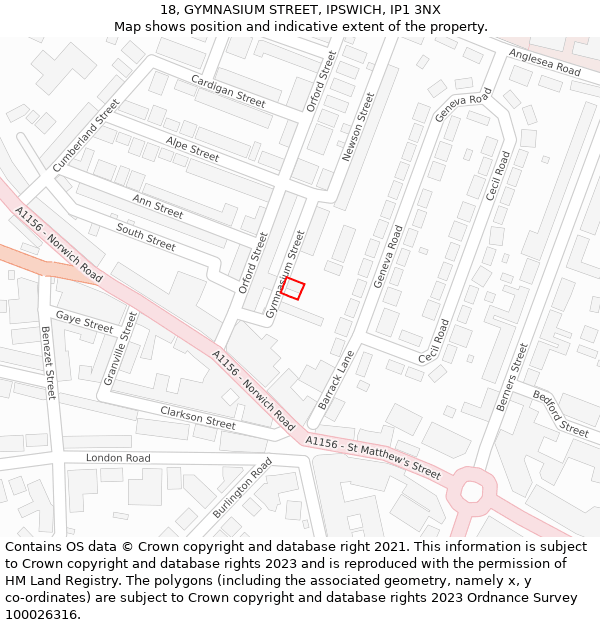 18, GYMNASIUM STREET, IPSWICH, IP1 3NX: Location map and indicative extent of plot