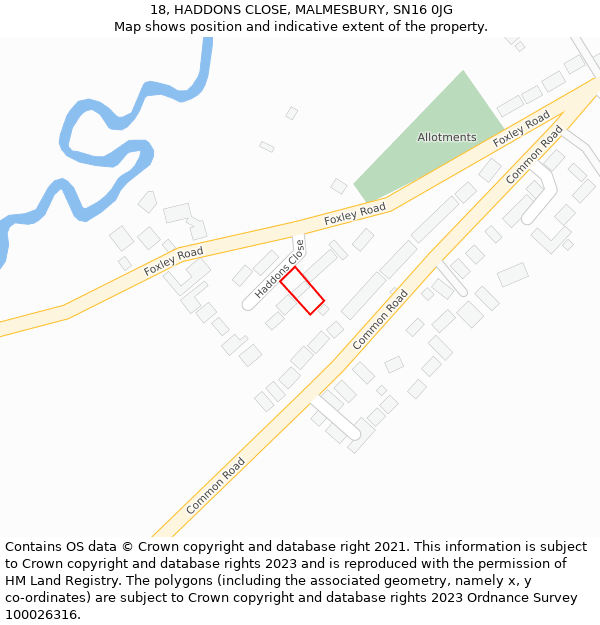 18, HADDONS CLOSE, MALMESBURY, SN16 0JG: Location map and indicative extent of plot