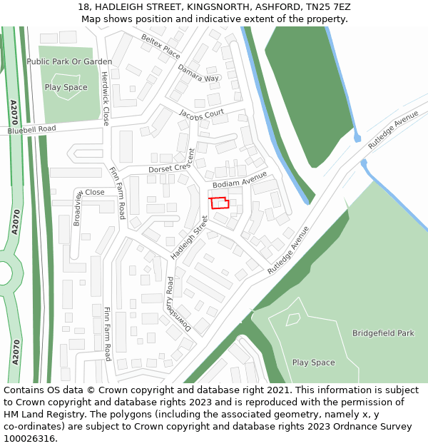 18, HADLEIGH STREET, KINGSNORTH, ASHFORD, TN25 7EZ: Location map and indicative extent of plot