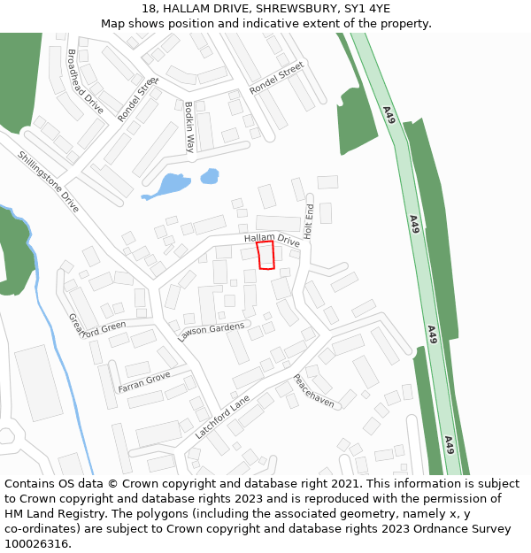 18, HALLAM DRIVE, SHREWSBURY, SY1 4YE: Location map and indicative extent of plot