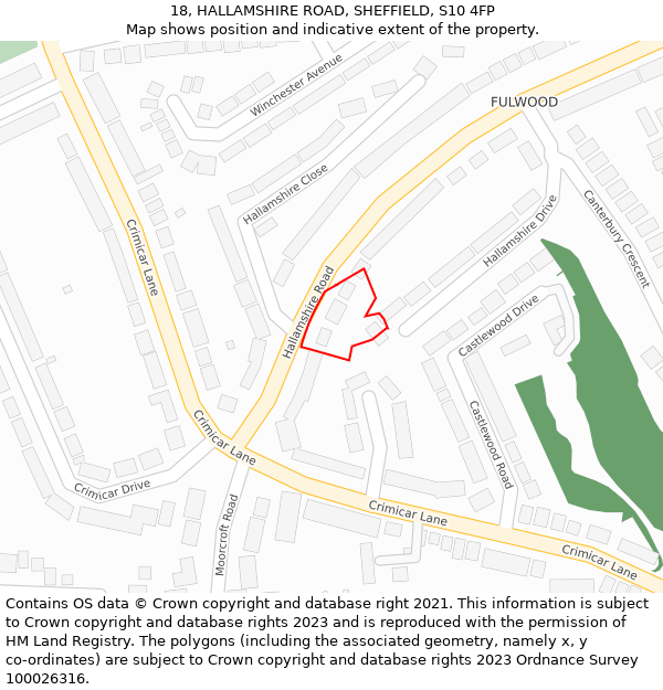 18, HALLAMSHIRE ROAD, SHEFFIELD, S10 4FP: Location map and indicative extent of plot