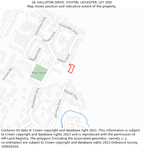 18, HALLATON DRIVE, SYSTON, LEICESTER, LE7 2DD: Location map and indicative extent of plot