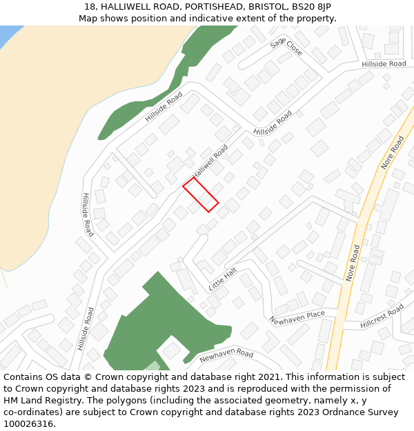 18, HALLIWELL ROAD, PORTISHEAD, BRISTOL, BS20 8JP: Location map and indicative extent of plot