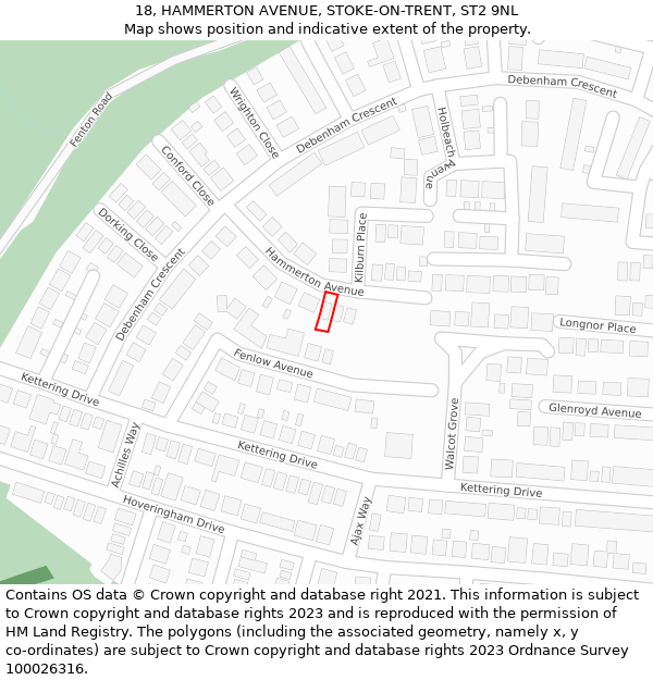 18, HAMMERTON AVENUE, STOKE-ON-TRENT, ST2 9NL: Location map and indicative extent of plot