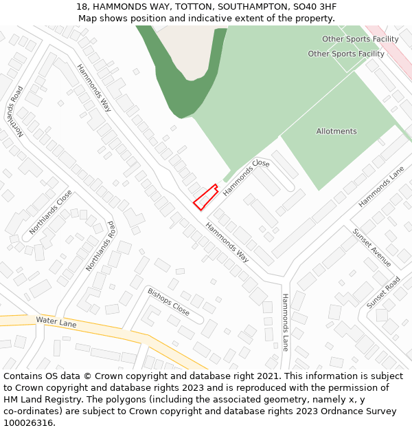 18, HAMMONDS WAY, TOTTON, SOUTHAMPTON, SO40 3HF: Location map and indicative extent of plot