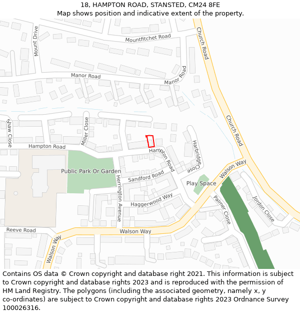 18, HAMPTON ROAD, STANSTED, CM24 8FE: Location map and indicative extent of plot