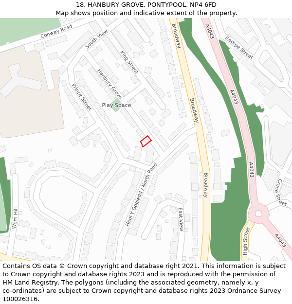 18, HANBURY GROVE, PONTYPOOL, NP4 6FD: Location map and indicative extent of plot