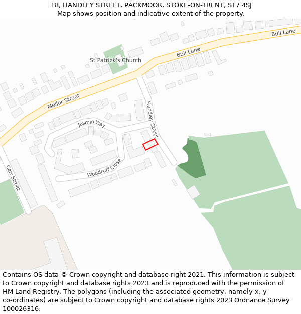 18, HANDLEY STREET, PACKMOOR, STOKE-ON-TRENT, ST7 4SJ: Location map and indicative extent of plot