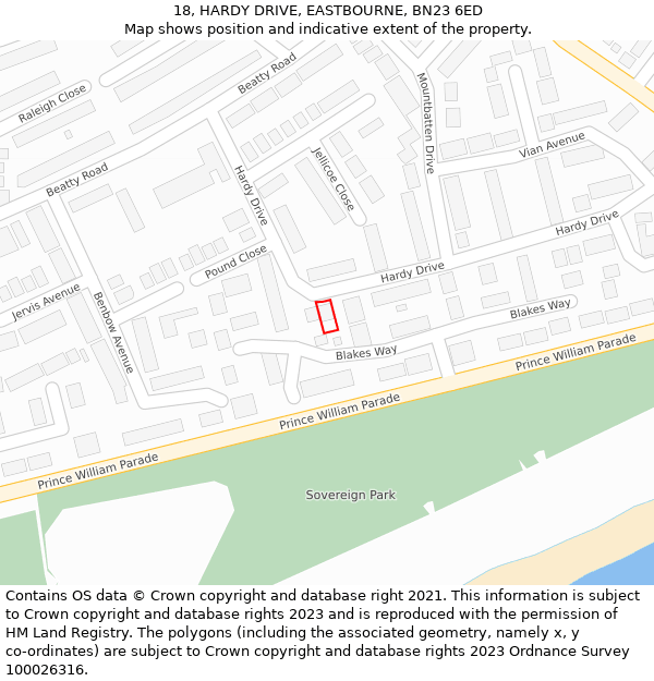 18, HARDY DRIVE, EASTBOURNE, BN23 6ED: Location map and indicative extent of plot