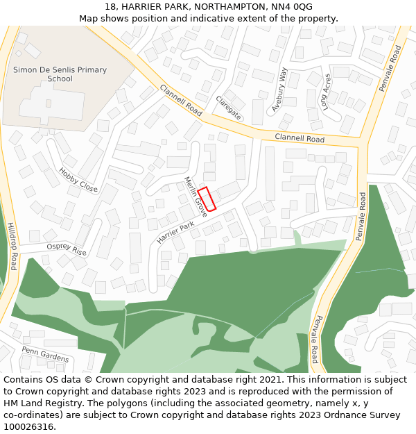 18, HARRIER PARK, NORTHAMPTON, NN4 0QG: Location map and indicative extent of plot