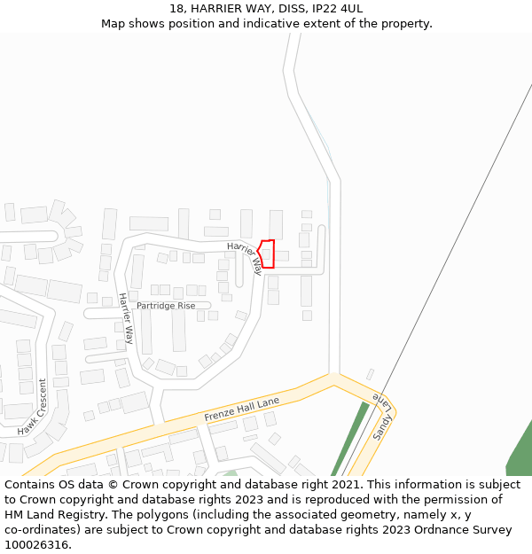 18, HARRIER WAY, DISS, IP22 4UL: Location map and indicative extent of plot