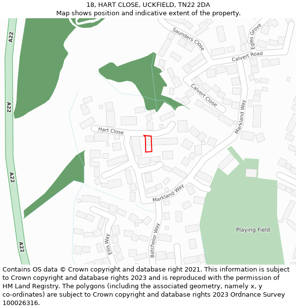 18, HART CLOSE, UCKFIELD, TN22 2DA: Location map and indicative extent of plot