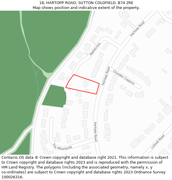 18, HARTOPP ROAD, SUTTON COLDFIELD, B74 2RE: Location map and indicative extent of plot