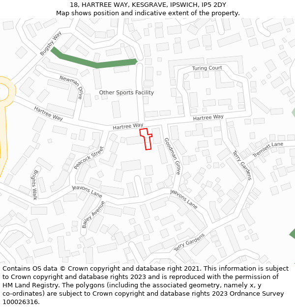 18, HARTREE WAY, KESGRAVE, IPSWICH, IP5 2DY: Location map and indicative extent of plot