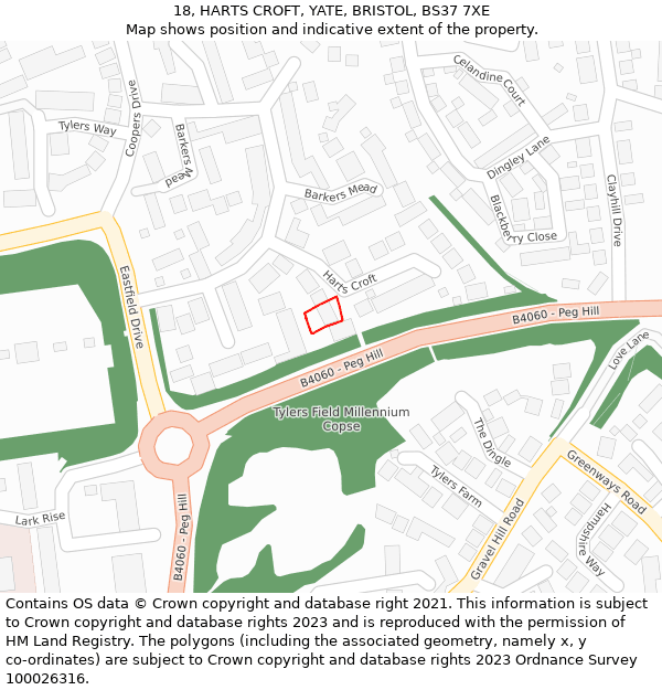 18, HARTS CROFT, YATE, BRISTOL, BS37 7XE: Location map and indicative extent of plot