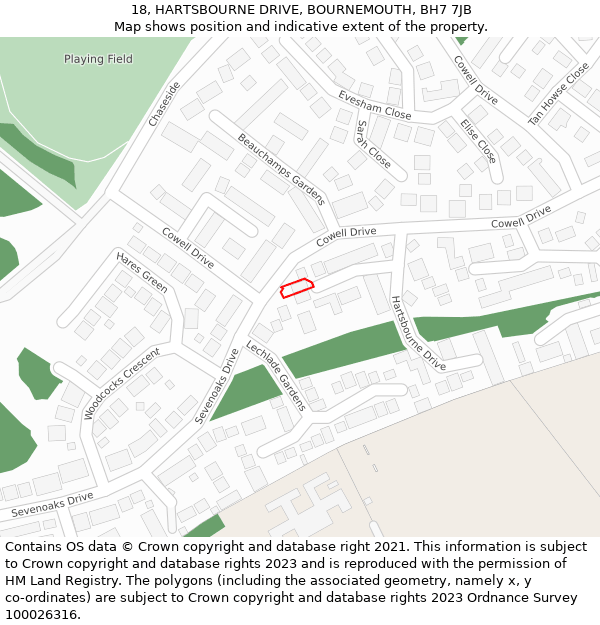 18, HARTSBOURNE DRIVE, BOURNEMOUTH, BH7 7JB: Location map and indicative extent of plot