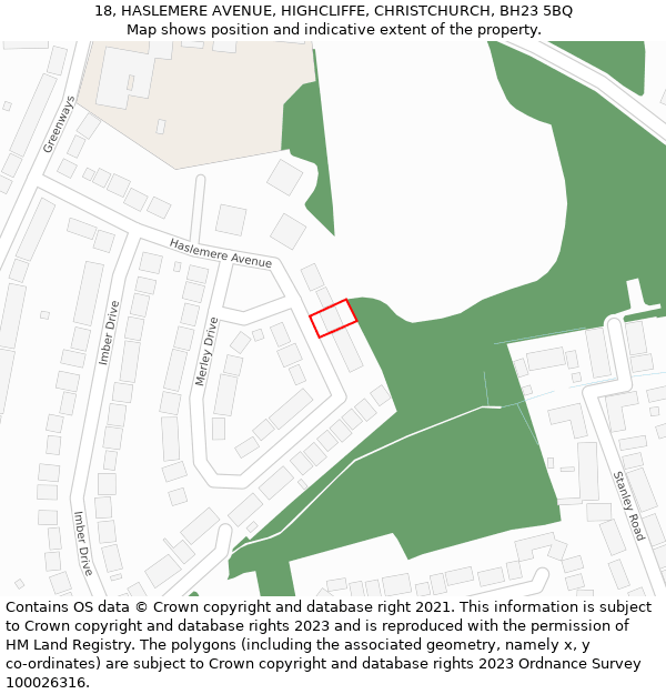18, HASLEMERE AVENUE, HIGHCLIFFE, CHRISTCHURCH, BH23 5BQ: Location map and indicative extent of plot