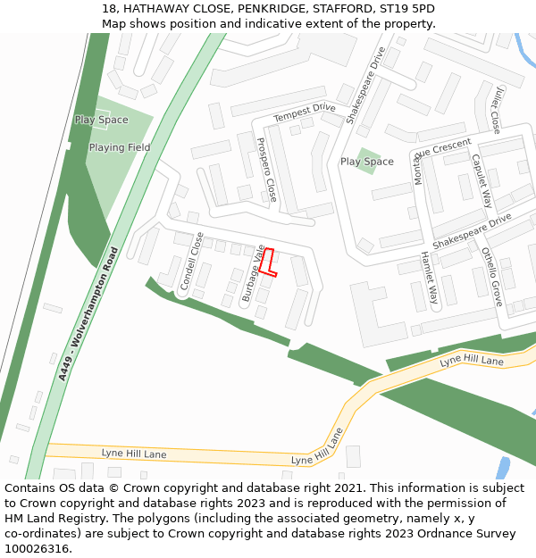 18, HATHAWAY CLOSE, PENKRIDGE, STAFFORD, ST19 5PD: Location map and indicative extent of plot